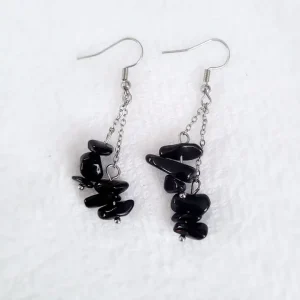Boucles d&rsquo;oreilles « Bouclier » Obsidienne