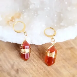 Boucles d&rsquo;oreilles pointe « Vitalité » Cornaline